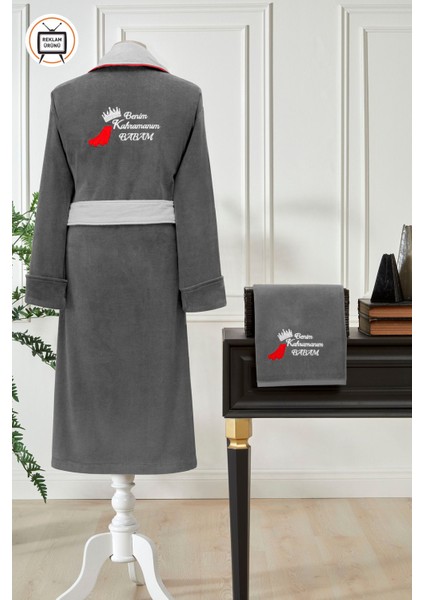 Kadife Erkek Bornoz Seti, Nakışlı, Rahat ve Şık, Pamuk, 2 Parça, Gri fiyatları