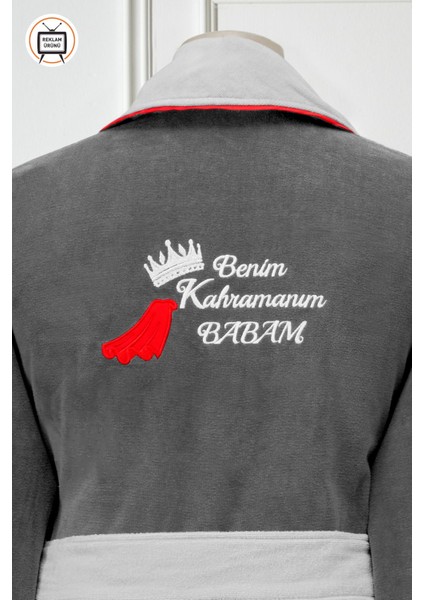 Kadife Erkek Bornoz Seti, Nakışlı, Rahat ve Şık, Pamuk, 2 Parça, Gri modelleri