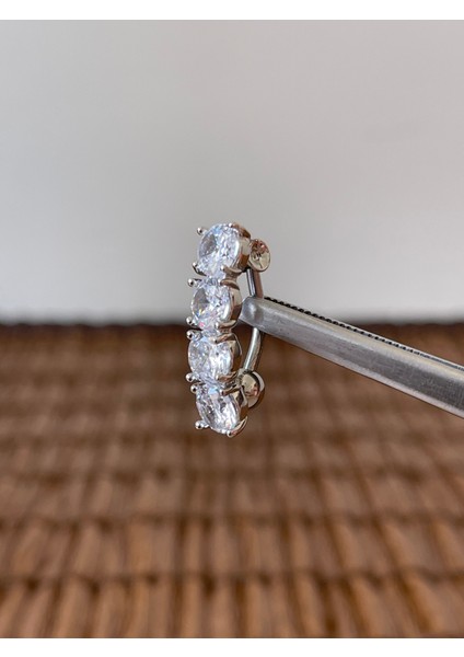 316 L Cerrahi Çelik Şık 10 mm 4 Taşlı Şık Abiye Göbek Piercingi