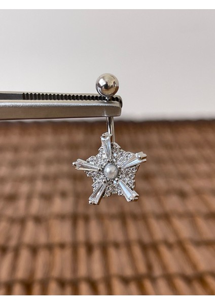 316 L Cerrahi Çelik Şık 10 mm Incili Baget Taşlı Göbek Piercingi