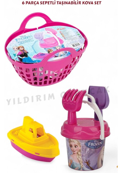 Pembe 6 Parça Sepetli Plaj Seti, Kova ve Aksesuar ile Renkli Eğlence