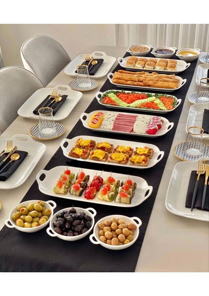 6'lı orta boy beyaz seramik sunum tabağı seti, dayanıklı ve mikrodalga uyumlu modelleri