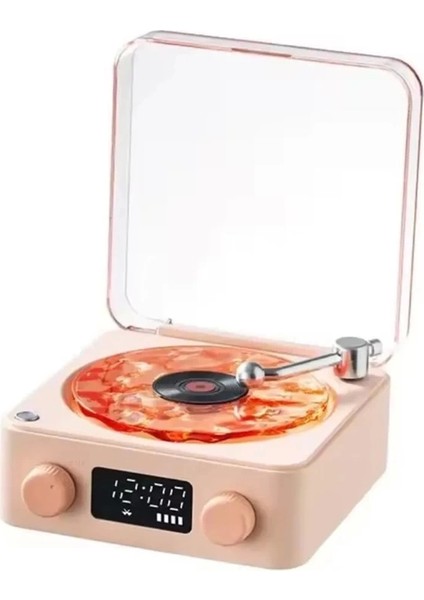 Waves Nostalji Plak Görünümlü Bluetooth Hoparlör 3D Ses Dalgası Retro Müzik Plak Pembe