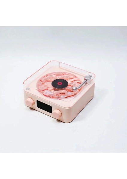 Waves Nostalji Plak Görünümlü Bluetooth Hoparlör 3D Ses Dalgası Retro Müzik Plak Pembe