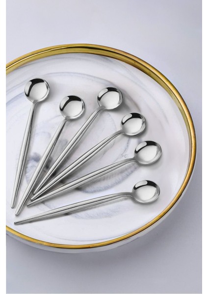 6'lı paslanmaz çay kaşığı seti, şık ve dayanıklı, 18/10 yuvarlak tasarım, 6 kişilik