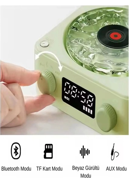 Waves Nostalji Plak Görünümlü Bluetooth Hoparlör 3D Ses Dalgası Retro Müzik Plak Yeşil