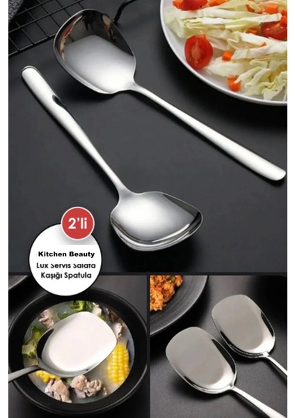 İki Parça Paslanmaz Çelik Servis Kaşığı ve Spatula Seti, 21 cm, şık ve dayanıklı