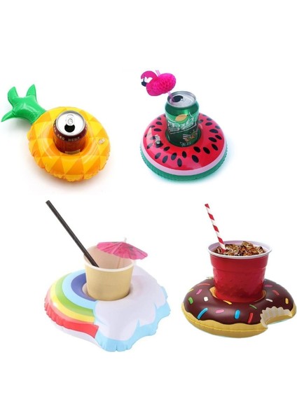 Karpuz Ananas Donut Gökkuşağı Şişme Havuz Deniz Bardak Tutucu 4lü Float Bar Seti