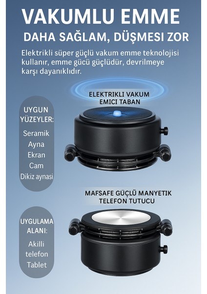 Şarjlı Elektrikli Vakumlu 3 Hareketli Araç Tutacağı 360 Derece Hiç Bir Şekilde Düşmez Vantuzlu