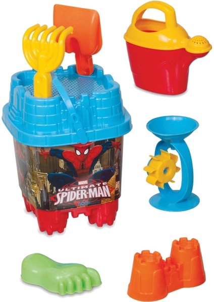 8 Parça Büyük Boy Kale Örümcek Adam Plaj Deniz Kum Kovası Lüx Kova Seti Spider-Man
