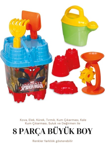 8 Parça Büyük Boy Kale Örümcek Adam Plaj Deniz Kum Kovası Lüx Kova Seti Spider-Man fiyatları