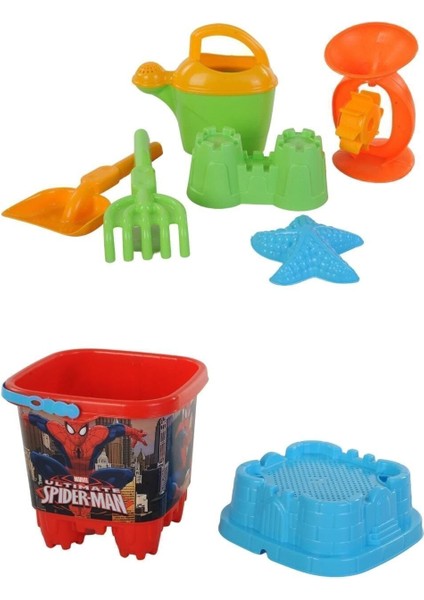 8 Parça Büyük Boy Kale Örümcek Adam Plaj Deniz Kum Kovası Lüx Kova Seti Spider-Man fırsatları