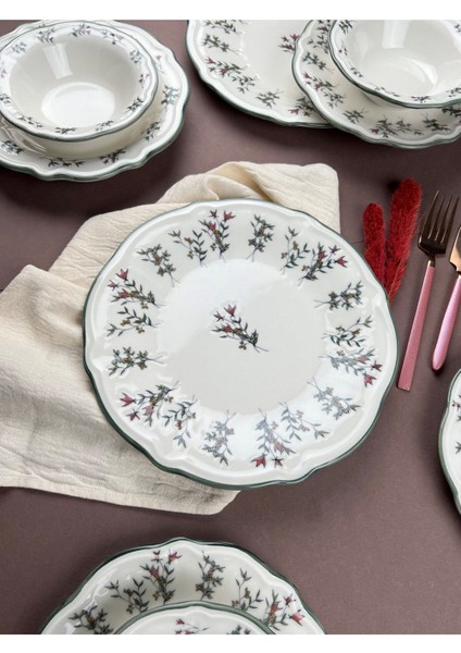 6 Kişilik Çok Renkli 24 Parça Porselen Yemek Takımı, Şık ve Modern Tasarım