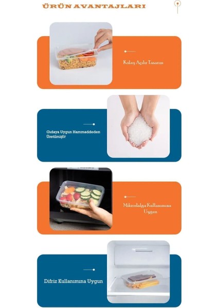 Şeffaf, kapaklı, 1 litrelik, sızdırmaz plastik saklama kabı, 20'li paket, turuncu