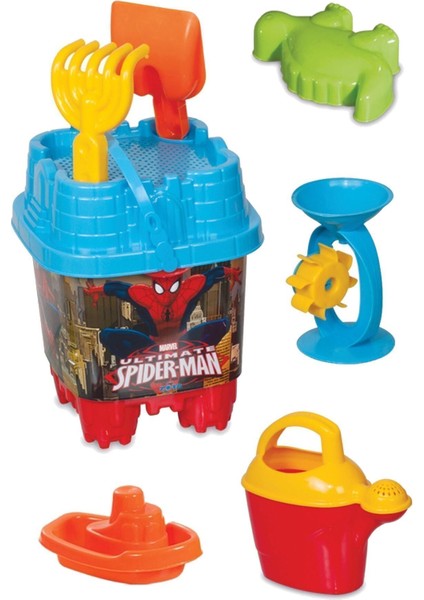 8 Parça Büyük Boy Kale Örümcek Adam Plaj Deniz Kum Kovası Lüx Kova Seti Spider-Man