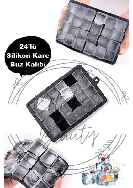 Pratik 24'lü Silikon Kare Buz Kalıbı, Şık ve Kullanışlı Buzluk Seti