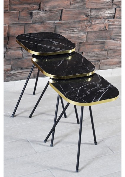 Zigon Sehpa Altın Metal Siyah Ayak Kr Bendir