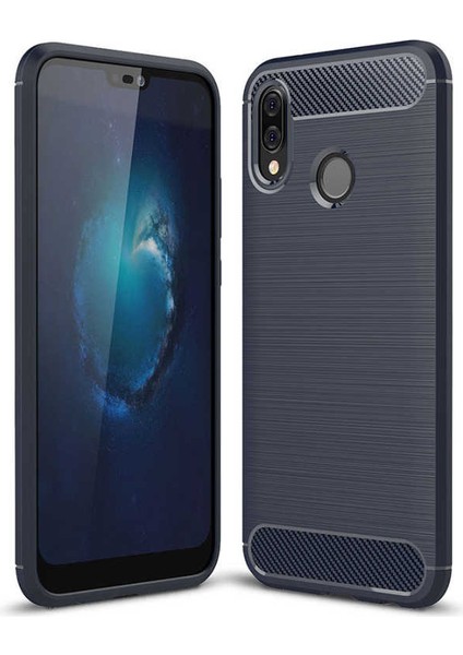 Huawei P20 Lite ile Uyumlu Kamera Korumalı Darbe Önleyici Carbon Brushed Silikon Kılıf