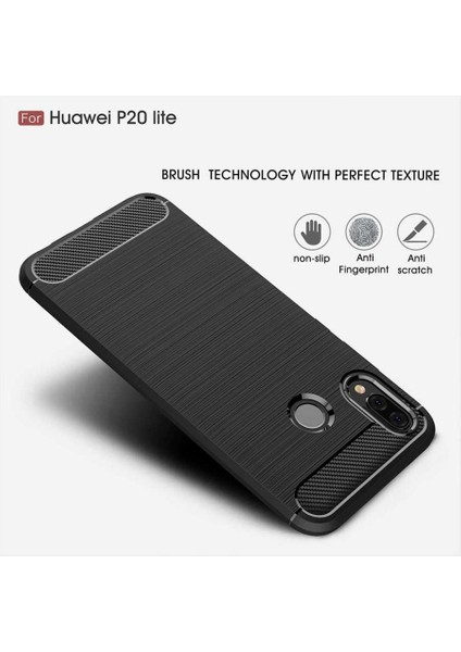 Huawei P20 Lite ile Uyumlu Kamera Korumalı Darbe Önleyici Carbon Brushed Silikon Kılıf modelleri