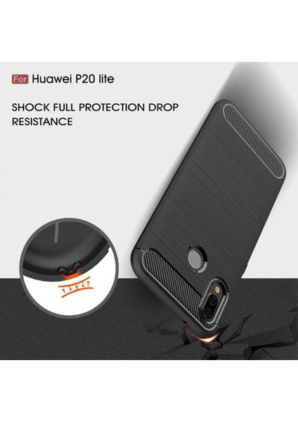 Huawei P20 Lite ile Uyumlu Kamera Korumalı Darbe Önleyici Carbon Brushed Silikon Kılıf fırsatları