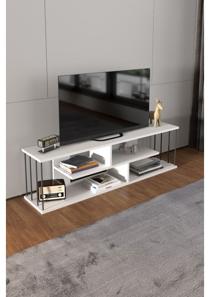 Tv Sehpası Tv Ünitesi Raflı 140 cm Gzd Beyaz fiyatları