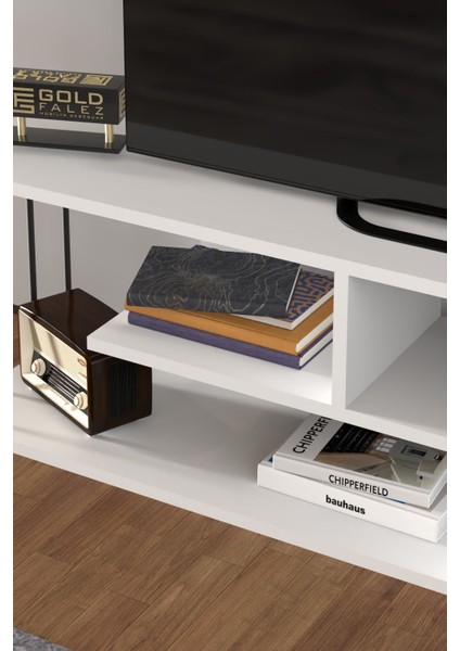 Tv Sehpası Tv Ünitesi Raflı 140 cm Gzd Beyaz modelleri