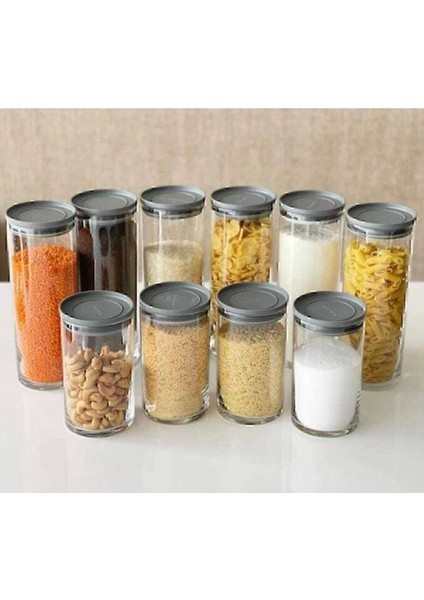 Vakumlu Cam Kavanoz 6'lı, 1230 cc, şık gri renk, orijinal kutu, geniş ve kullanışlı modelleri