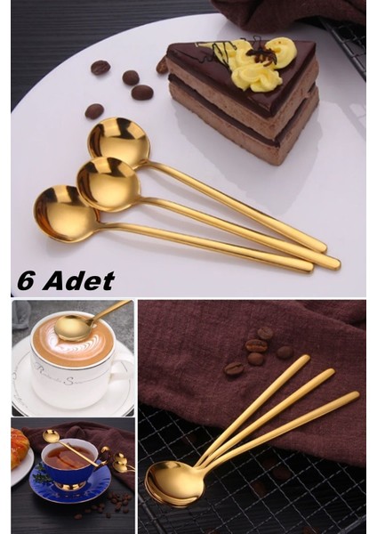 Altı Parlak Paslanmaz Çelik Kaşık ve Bıçak Seti, Uzun Saplı, Çok Amaçlı, 6 Kişilik