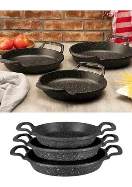 3'lü Granit Döküm Sahan ve Tava Seti, 18/20/22 cm, yapışmaz taban
