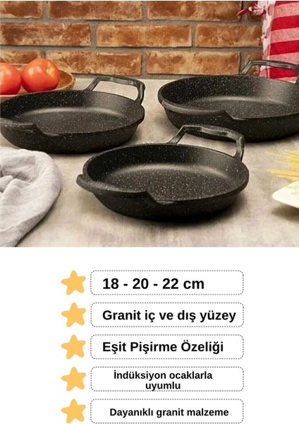 3'lü Granit Döküm Sahan ve Tava Seti, 18/20/22 cm, yapışmaz taban fiyatları
