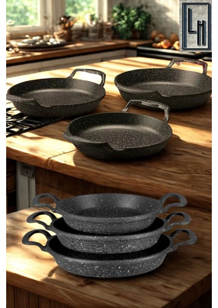 3'lü Granit Döküm Sahan ve Tava Seti, 18/20/22 cm, yapışmaz taban fırsatları