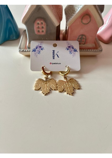 Gold Yaprak Figürlü, Halka Küpe – Kararmaz, Paslanmaz Çelik, Şık ve Doğal Tasarım fiyatları