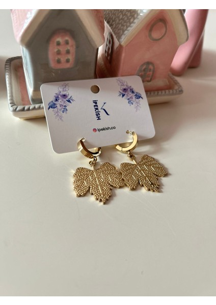 Gold Yaprak Figürlü, Halka Küpe – Kararmaz, Paslanmaz Çelik, Şık ve Doğal Tasarım modelleri