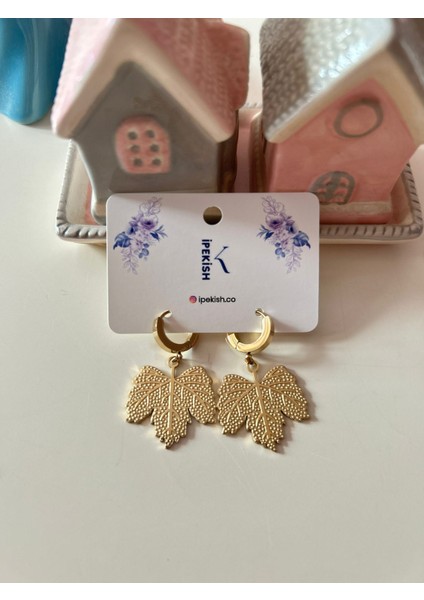 Gold Yaprak Figürlü, Halka Küpe – Kararmaz, Paslanmaz Çelik, Şık ve Doğal Tasarım indirimleri