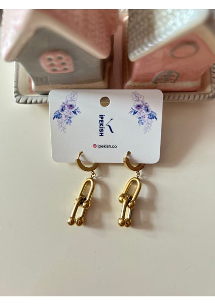 Geometrik Sallantılı Gold Küpe – Paslanmaz Çelik Kararmaz Tasarım Küpe