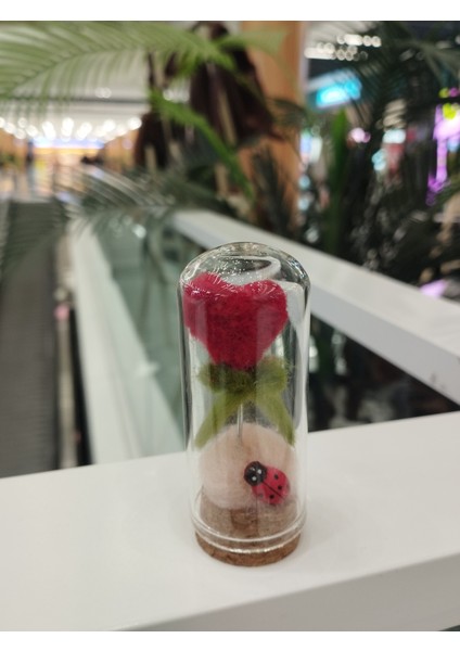 Mini Cam Fanusta Keçe Kalp Figürü 3