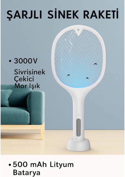 Şarjlı Elektrikli Sinek Raketi 3000V | Uv Işıklı | Güvenli 3 Katmanlı | Haşere Kovucu Cihaz
