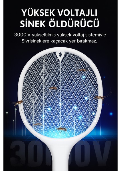 Şarjlı Elektrikli Sinek Raketi 3000V | Uv Işıklı | Güvenli 3 Katmanlı | Haşere Kovucu Cihaz indirimleri