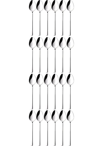 24 adet parlak paslanmaz çay kaşığı seti, şık ve dayanıklı tasarım, 12 kişilik
