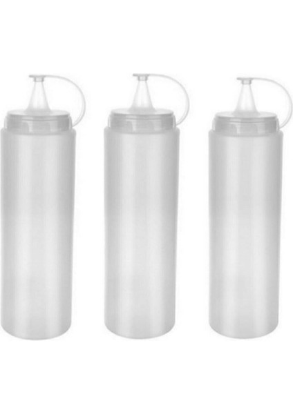 Şeffaf 3'lü plastik yağ, sos ve ketçap şişesi seti, 700 ml ve 3 litrelik, gri renk