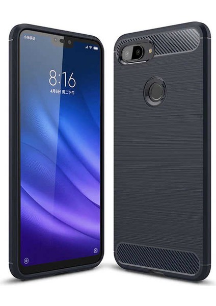 Xiaomi Mi 8 Lite ile Uyumlu Kamera Korumalı Darbe Önleyici Carbon Brushed Silikon Kılıf