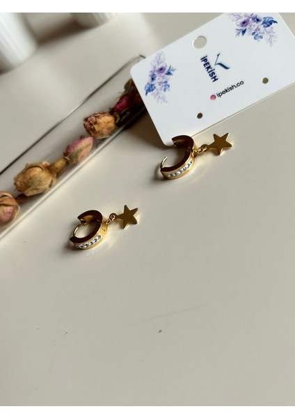 Yıldız Sallantılı Zirkon Taşlı Halka Küpe – Gold Renk, Paslanmaz Çelik fırsatları