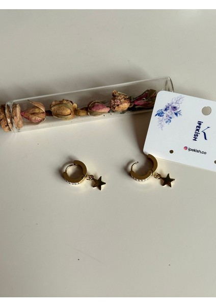 Yıldız Sallantılı Zirkon Taşlı Halka Küpe – Gold Renk, Paslanmaz Çelik indirimleri