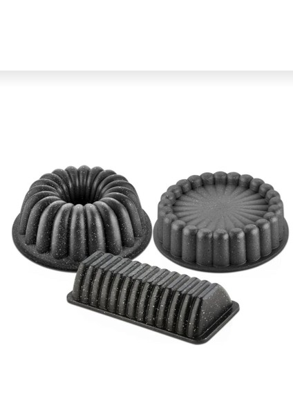 Döküm granit 3'lü kek kalıbı seti, şık ve dayanıklı mutfak gereci