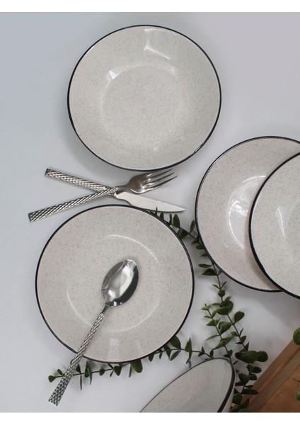 20 cm seramik yemek tabağı seti, 6'lı, modern, dayanıklı ve mikrodalgaya uygun siyah tasarım modelleri