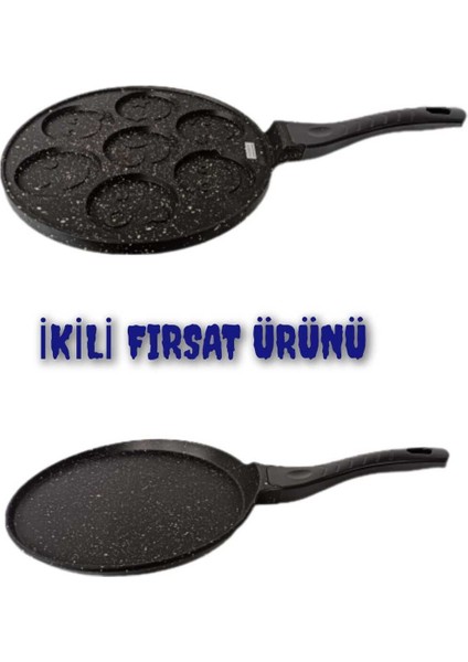 2'li Döküm Krep ve Pankek Tavası, Yanmaz ve Yapışmaz, Şık ve Dayanıklı, Özellik: Yapışmaz Taban