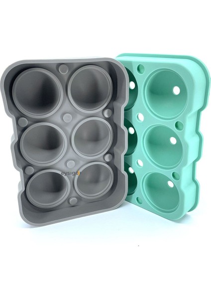 Yeşil Gri Büyük Silikon Top Buz Kalıbı, 6'lı, 130x190 mm