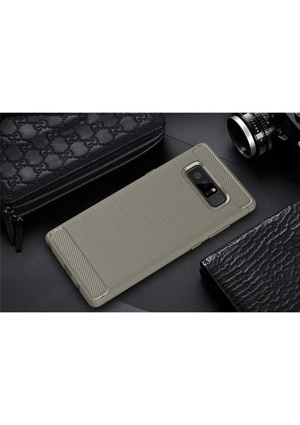 Samsung Galaxy Note 8 ile Uyumlu Kamera Korumalı Darbe Önleyici Carbon Brushed Silikon Kılıf