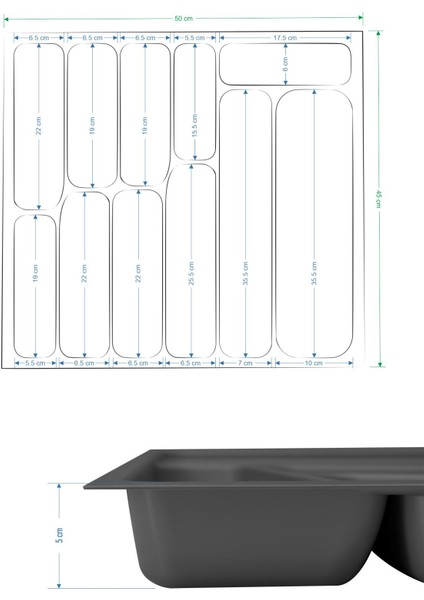 Gri Çekmece İç Kaşıklık, 50x45 cm, dayanıklı plastik malzeme indirimleri