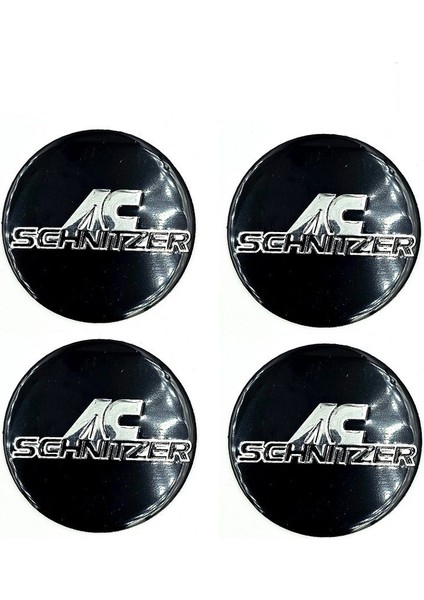 Jant Göbek Arması Ac Schnitzer Tasarım Siyah ve Krom Jant Göbeği Sticker 4'lü Set (5,5 cm Genişlik)